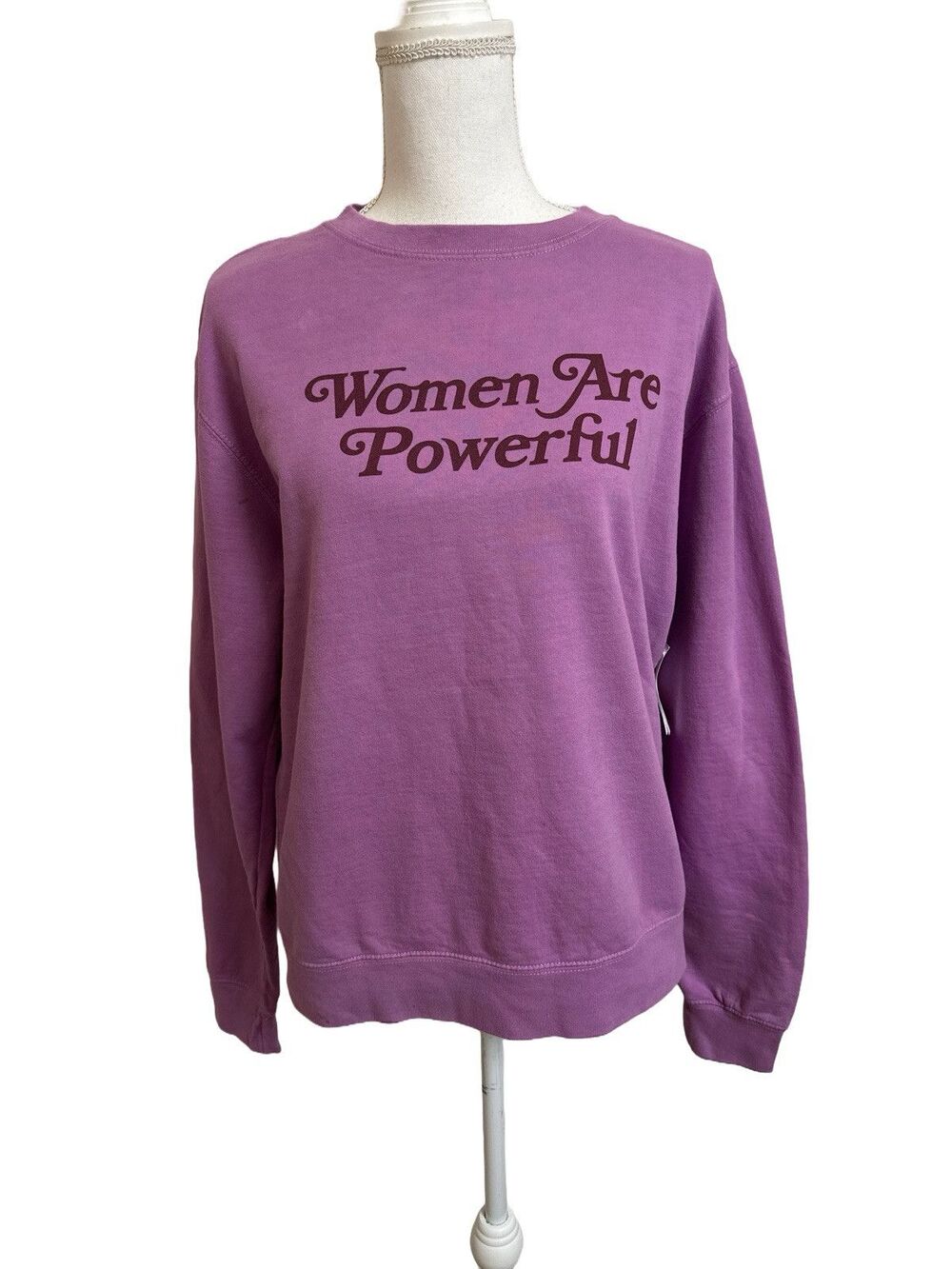 ONEDNA Women's S Women are Powerful Sweatshirt Lilac Cotton Crewneck Small